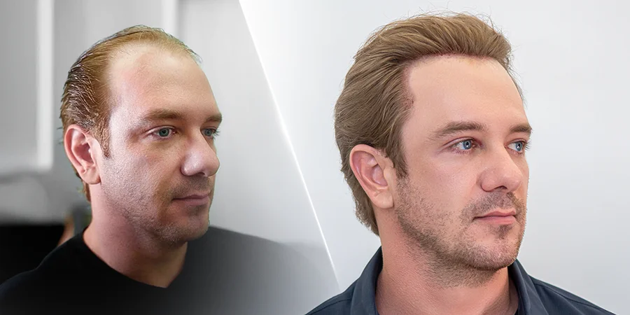 Before-and-after FUE hair transplant results preserving natural hairstyle